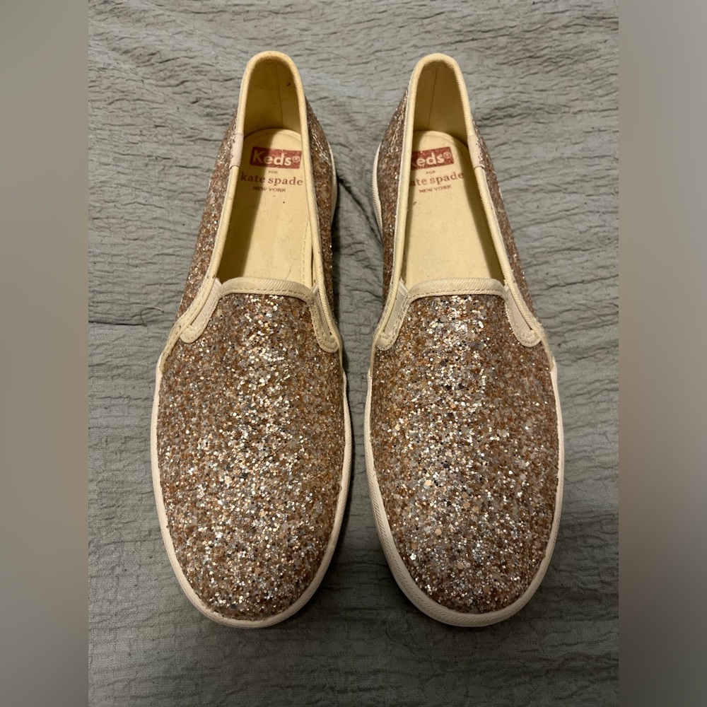 Kate Spade for Keds rose gold glitter slip ons size 7.5